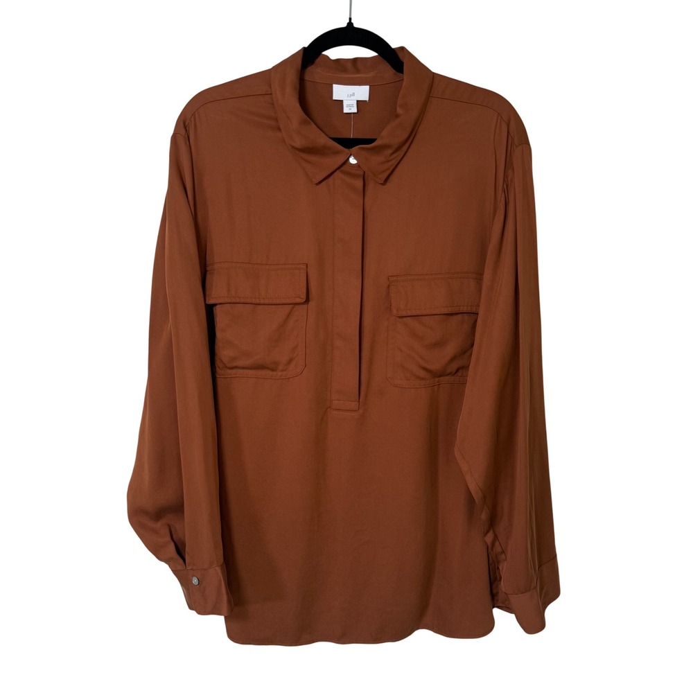 J Jill Womens 2X Brown Modal Rayon Utility Tunic Long Sleeve Shirt Top NWT
